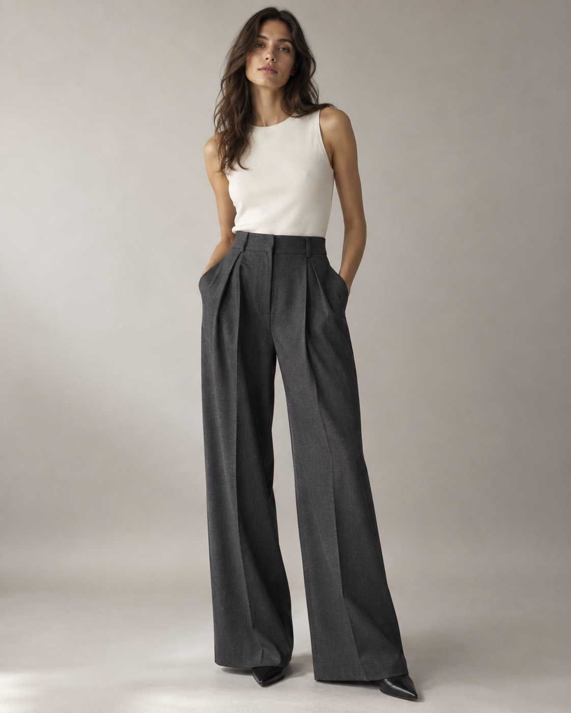 Pleated Wool Wide-Leg Trousers