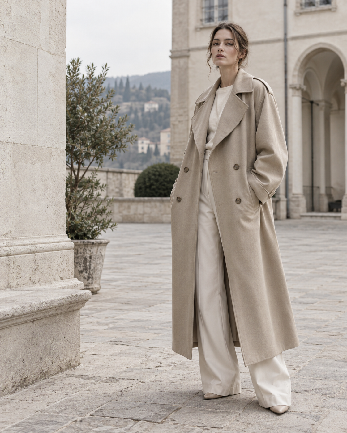 Double-Breasted Raw Silk Trench